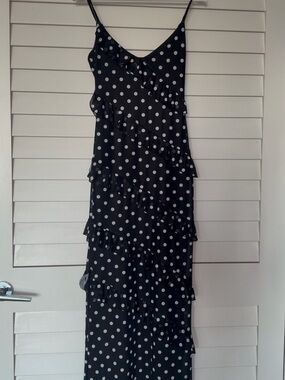 Black Polka Dot Ruffle Maxi Dress | Sleeveless Slip Dress